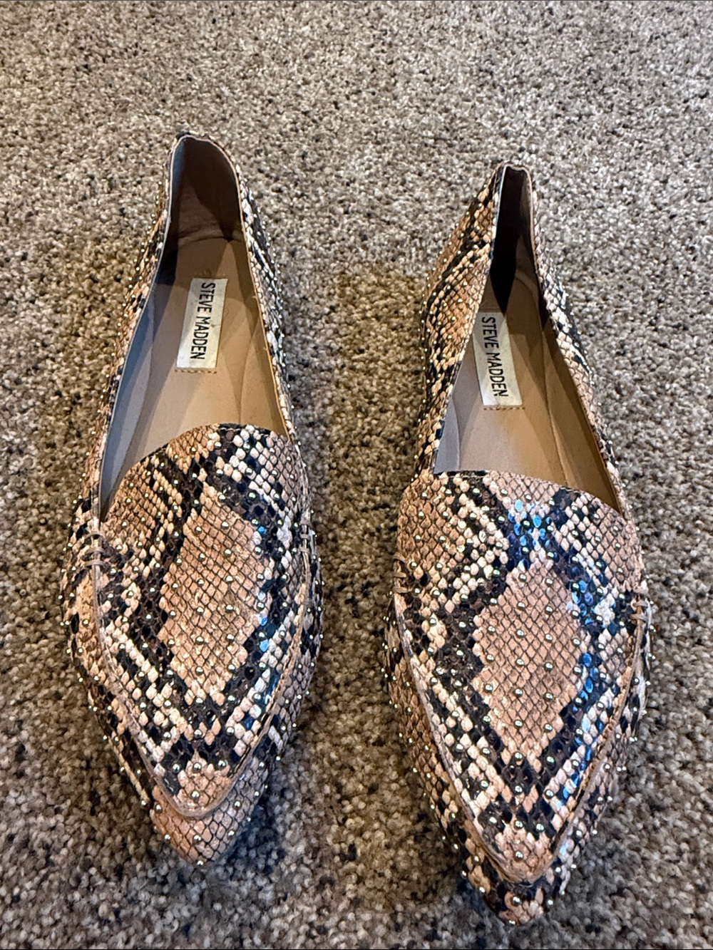 Steve Madden Pink & Black Snake-Print Pointed Toe Flats